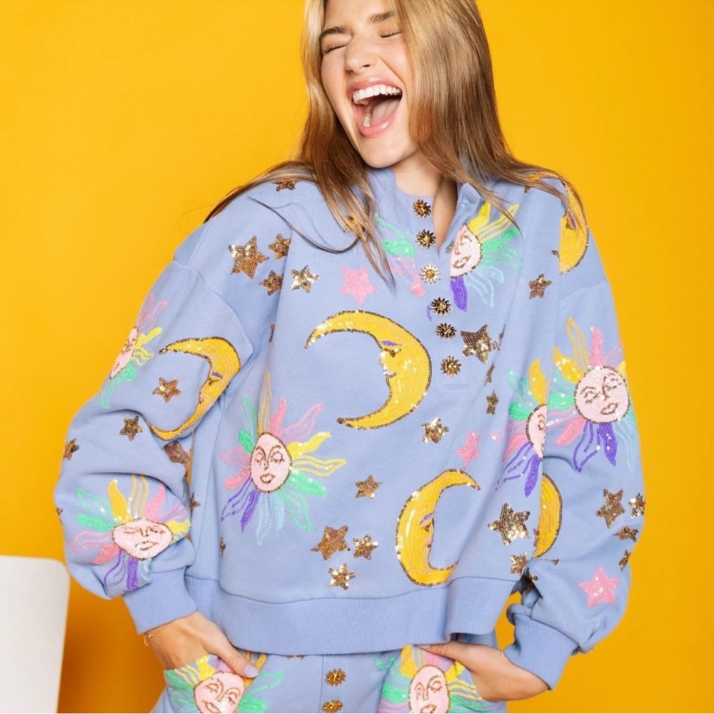 Queen of Sparkles Sun & Moon Henley Sweatshirt